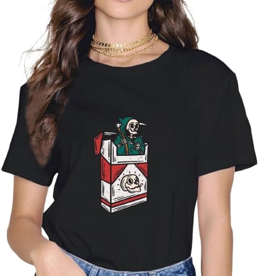 Unisex Skeleton in A Cigarette Pack Print T Shirt